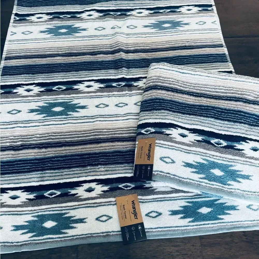 Wrangler 2-ct Western Aztec Blue Tribal Boho Bath Towels Set